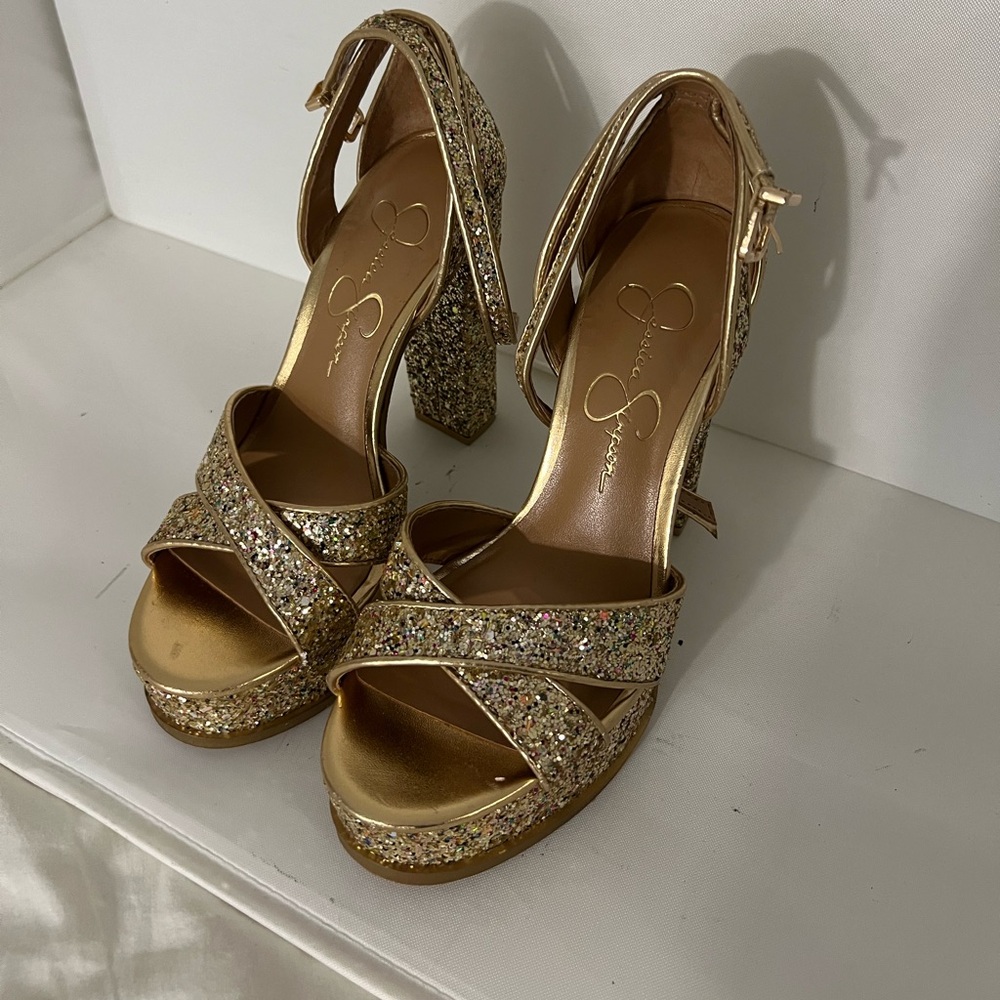 Jessica Simpson gold and silver glitter platform heels #PartyShoes and wedding